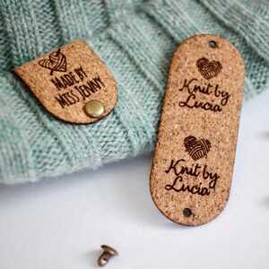 Cork faux leather tags 2.5x1 inches, set of custom tags, personalized with your name or logo image 3