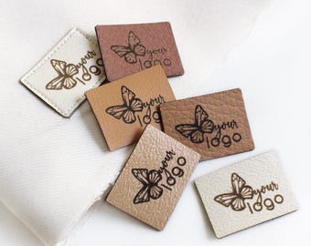 Custom Logo Faux Leather Labels - Sewing Tags for Handmade Items (1x0.75")