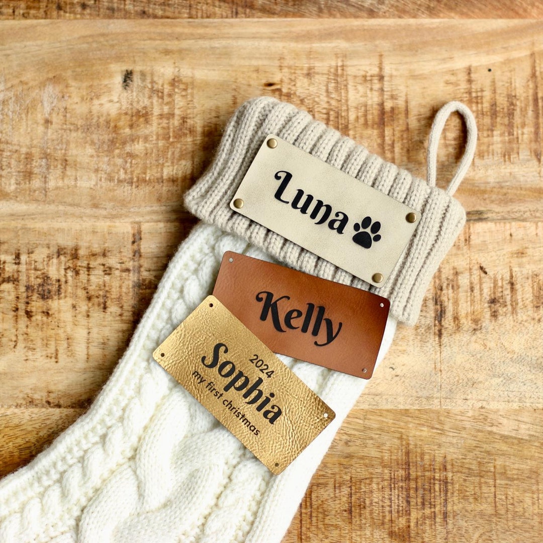 Stocking Labels Removable Custom Stocking Tags - Faux Leather With Rivets for Easy Attaching - Etsy