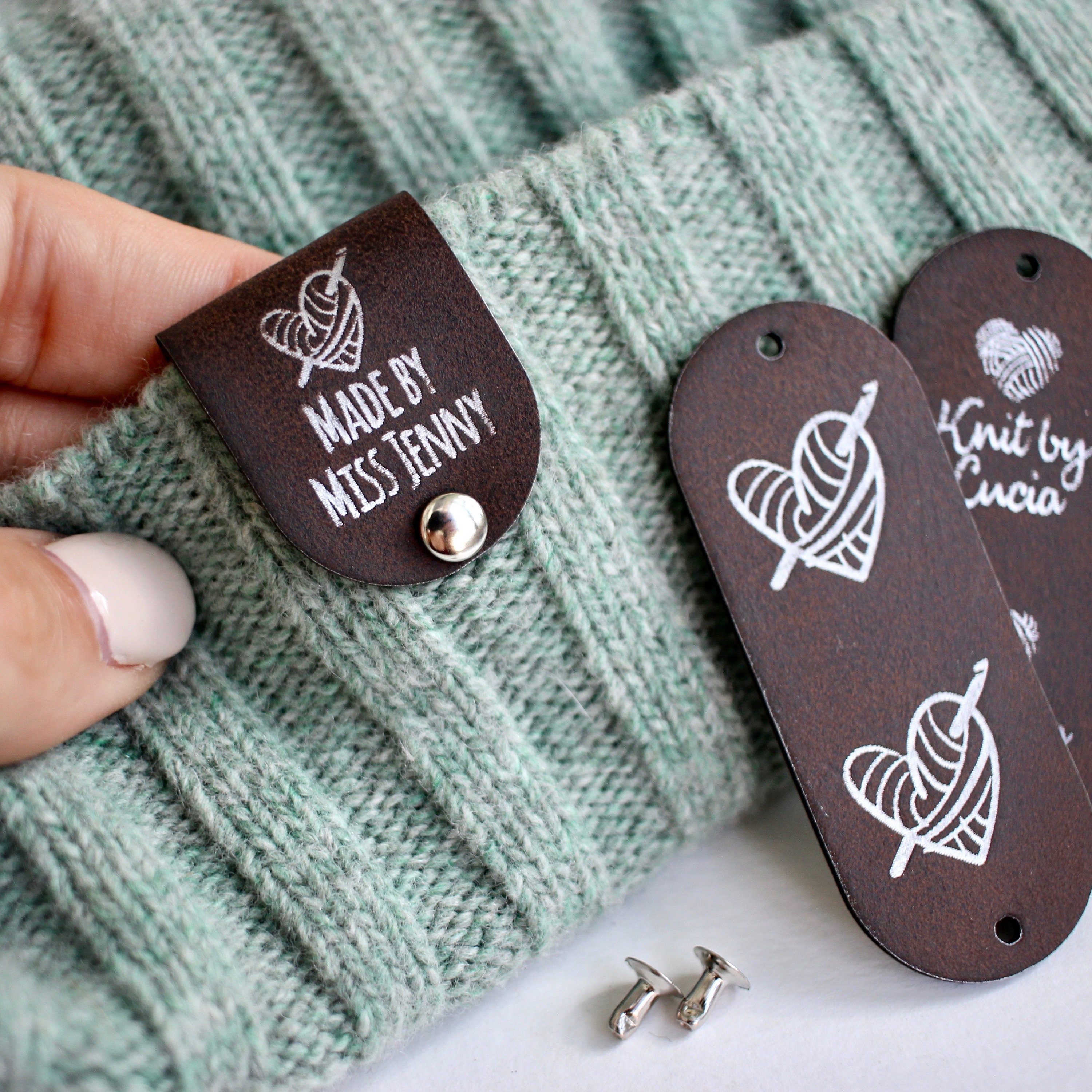 Personalized Custom Leather Labels for Handmade Knitting Items