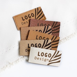 Faux leather labels and tags with custom logo - size 2x0.8&quot; - sewing labels for accessories, bags, labels for rugs and quilts