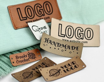 Custom Sew on Tags with Logo, Made with Faux Leather, For Handmade items