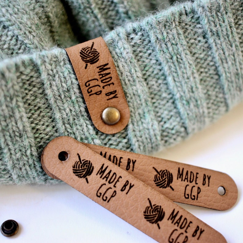 Custom labels for crochet and knitting projects, beanies, blankets, with custom name image 1