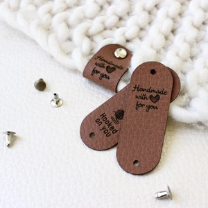 Chestnut labels for knits, tags for crochet with rivets, personalized with name, can be attached with rivets, great gift for knitter