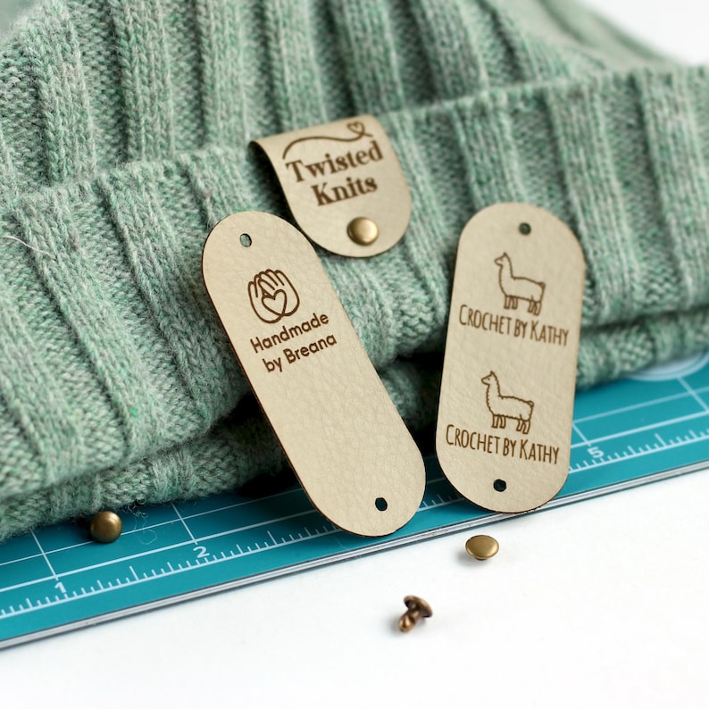 Made by Tags, For Handmade, Crochet & Knitting with Rivets - Large (2.85x0.95 in) image 10