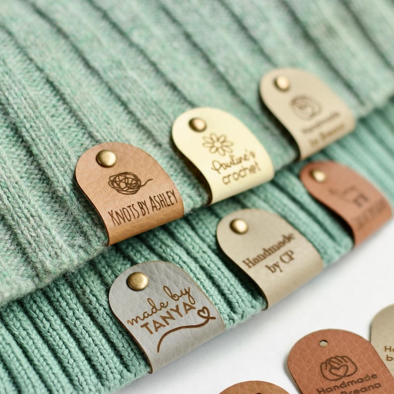 Made by Tags, For Handmade, Crochet & Knitting with Rivets - Large (2.85x0.95 in) image 1