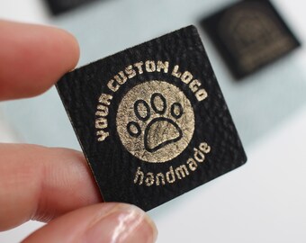 Set of Black Custom Leatherette labels for handmade items - size 1.2"