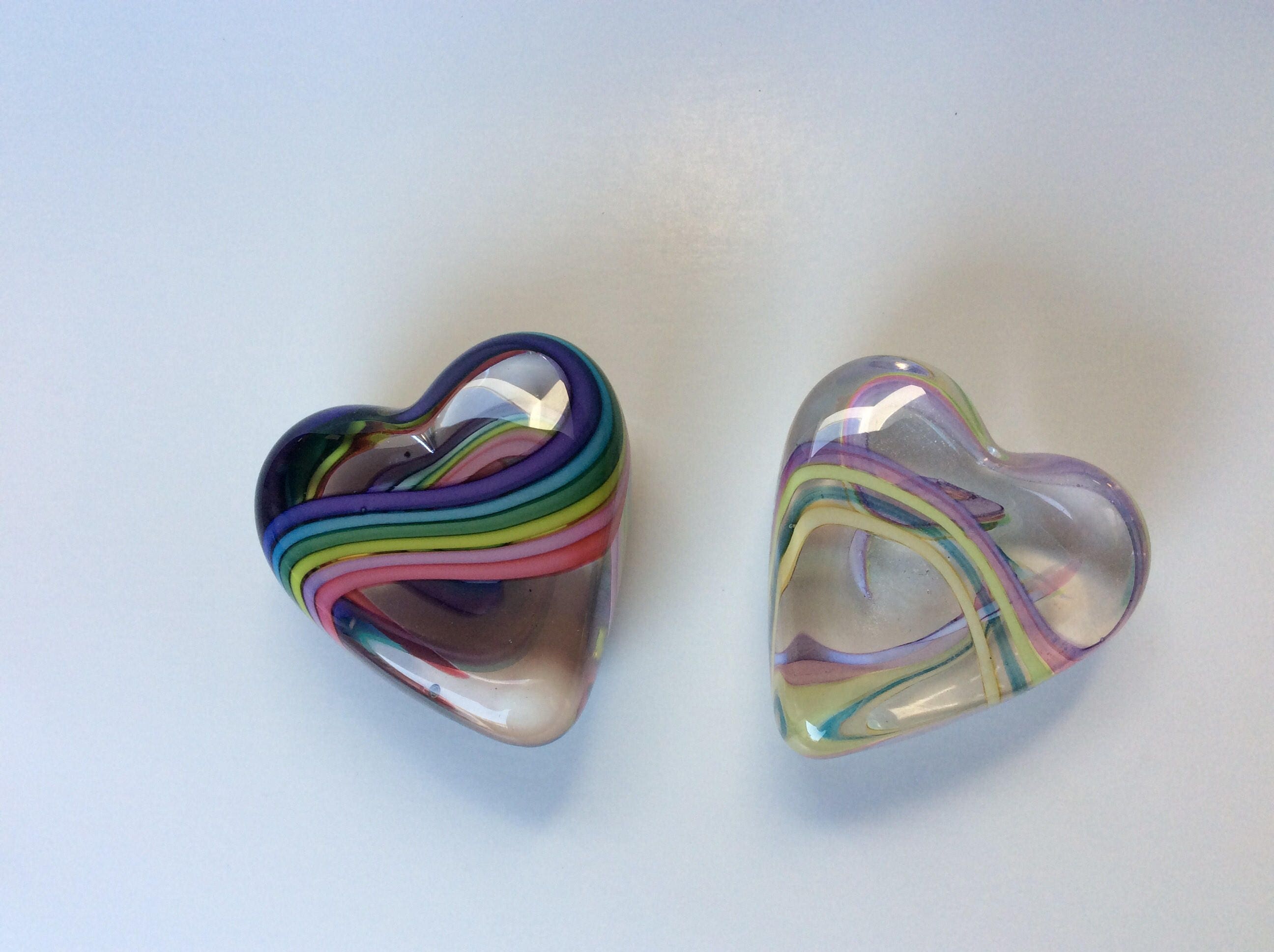 Glass Heart Paperweight Swirled Pink - by David Salazar