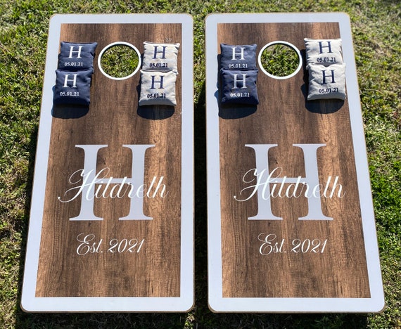 RESIN OR CORN filled Wedding Gift Outdoor Wedding Personalized Monogramed Cornhole Boards Custom Wedding Cornhole Board package