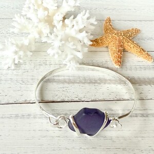 Purple Sea Glass Bracelet-Beach Glass Bangle-Beach Glass Jewelry-Sea Glass Jewelry-Bracelet BangleGifts for her-Birthday Gift