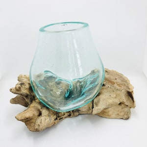 Molten Glass on Driftwood Base-Air Plant Terrarium-Fish Bowl-Eco Planter-Hand Blown Terrarium Glass-Driftwood Decor-Unique Gifts image 1