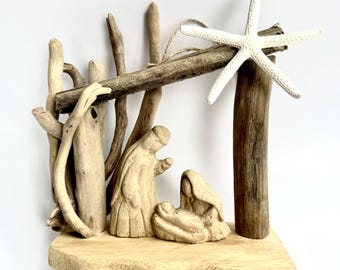 Handmade Driftwood Nativity Scene: Rustic Christmas Manger