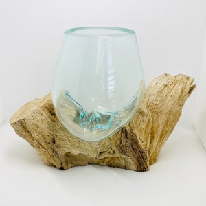 Molten Glass on Driftwood Base-Air Plant Terrarium-Fish Bowl-Eco Planter-Hand Blown Terrarium Glass-Driftwood Decor-Unique Gifts image 1