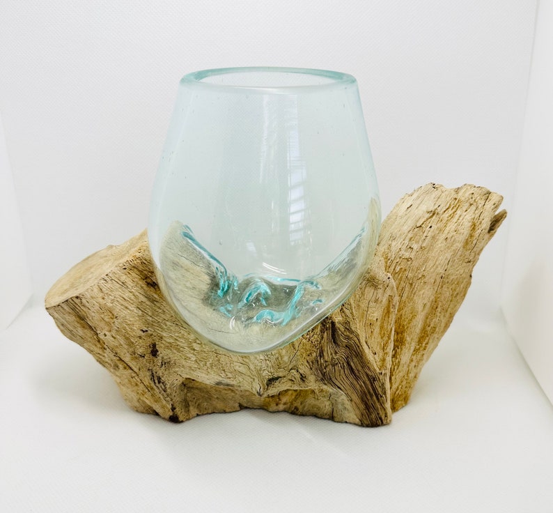 Molten Glass on Driftwood Base-Air Plant Terrarium-Fish Bowl-Eco Planter-Hand Blown Terrarium Glass-Driftwood Decor-Unique Gifts image 1