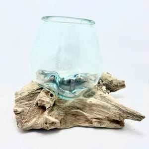 Molten Glass on Driftwood Base-Air Plant Terrarium-Fish Bowl-Eco Planter-Hand Blown Terrarium Glass-Driftwood Decor-Unique Gifts