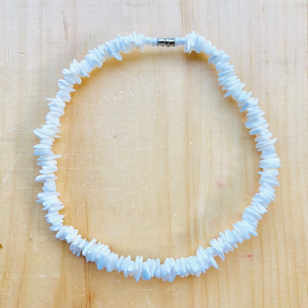 Puka Necklace White Puka Shell Square Cut Chip Necklace Choker White Puka Shell Surfer Choker White Shell Chip Choker Puka Necklace Puka