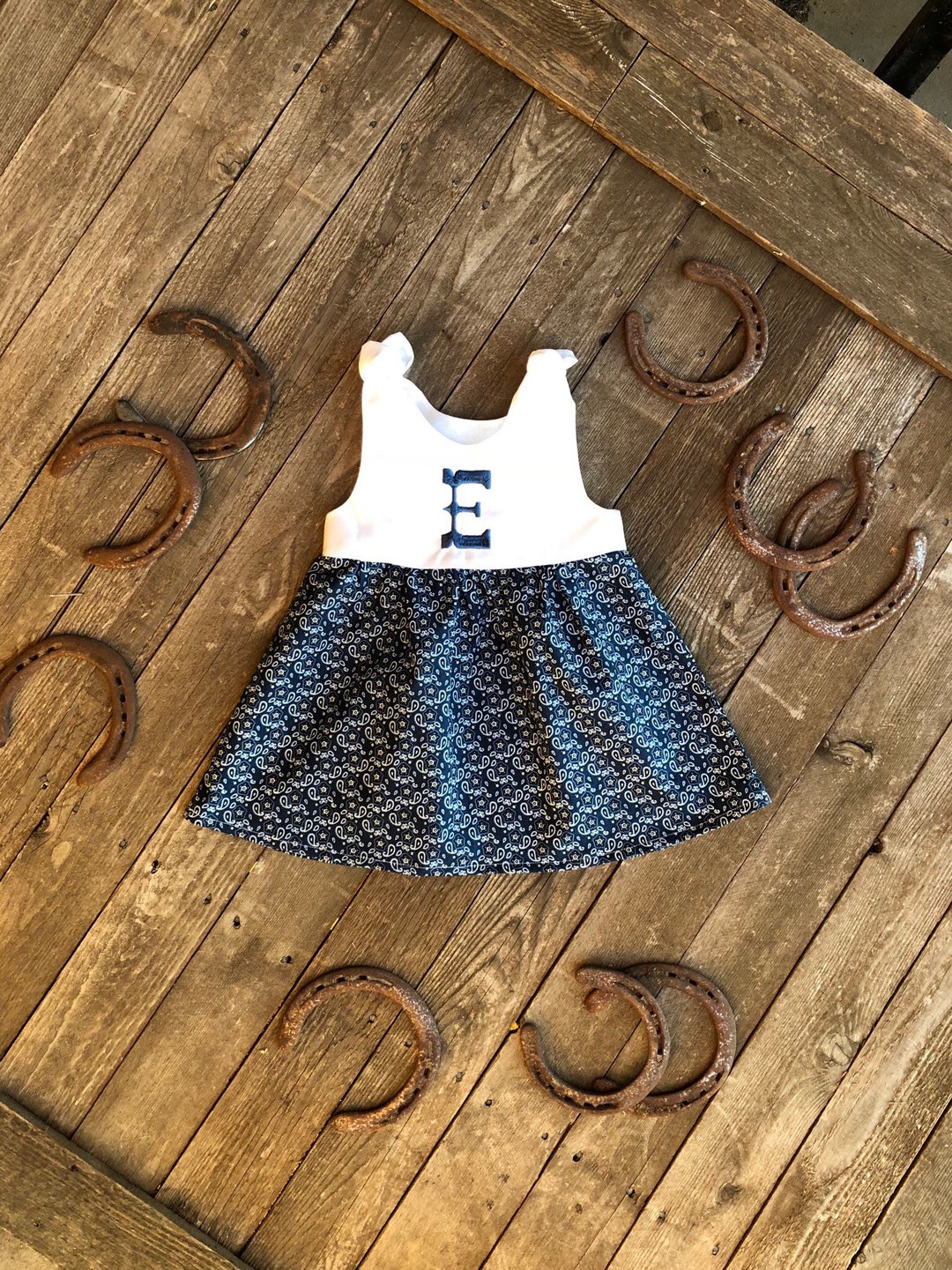 Blue Bandana Monogrammed Dress Western Dress Baby Shower Etsy