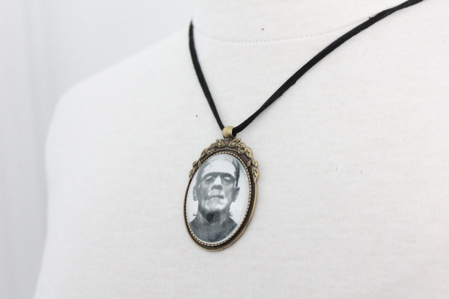 Frankenstein suede Necklace / Handmade Horror Movie Jewelry / Etsy