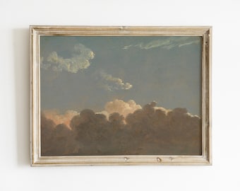 clouds + sky | digital vintage oil painting | printable vintage nursery art | pink clouds painting