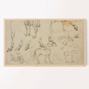 samsung frame tv art vintage sketch of horses neutral western desert boho art coastal cowgirl image 2