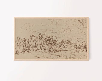 samsung frame tv vintage art | desert sandstorm scribble art | southwestern transitional decor | desert boho | line drawing