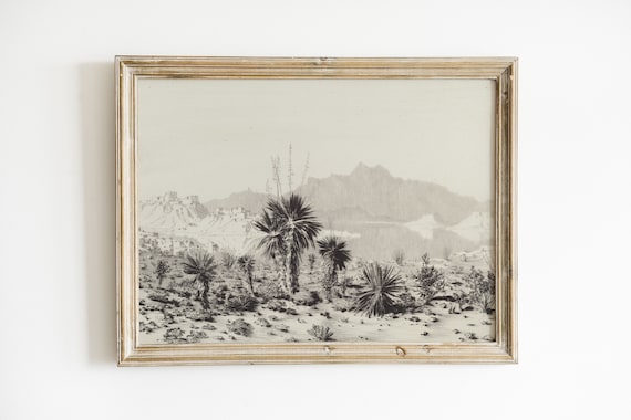 arizona desert landscape | digital vintage drawing | printable southwestern art | black and white cactuses | desert boho art | wild west