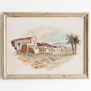 vintage san diego mission | digital vintage watercolor painting | printable southwestern art | desert boho | wild west | california missions