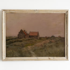 die Hütte | digitales vintage Ölgemälde Landschaft | druckbare Vintage Kunst | Übergangsdekor | Bauernhaus Kunst | Landschaftsmalerei