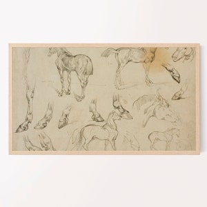 samsung frame tv art vintage sketch of horses neutral western desert boho art coastal cowgirl image 1