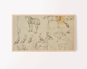 samsung frame tv art | vintage sketch of horses | neutral western desert boho art | coastal cowgirl