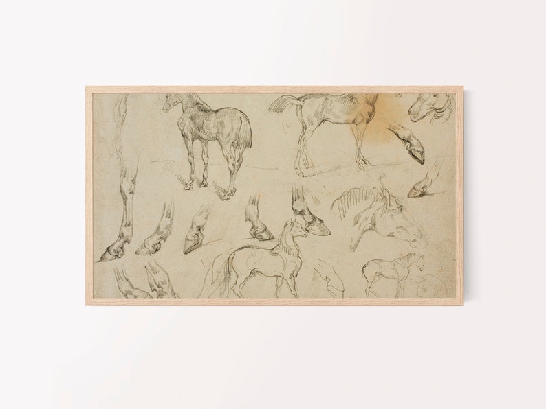 samsung frame tv art vintage sketch of horses neutral western desert boho art coastal cowgirl image 1