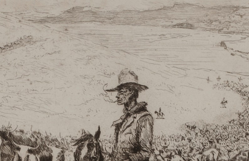 cowboy with cattle | digital vintage drawing | printable southwestern art | sepia desert boho landscape | wild west | coastal cowgirl image 3