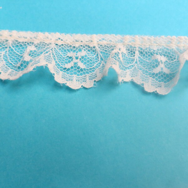 1.25" Gathered Ruffled Lace Trim in White or Ivory By the Yard