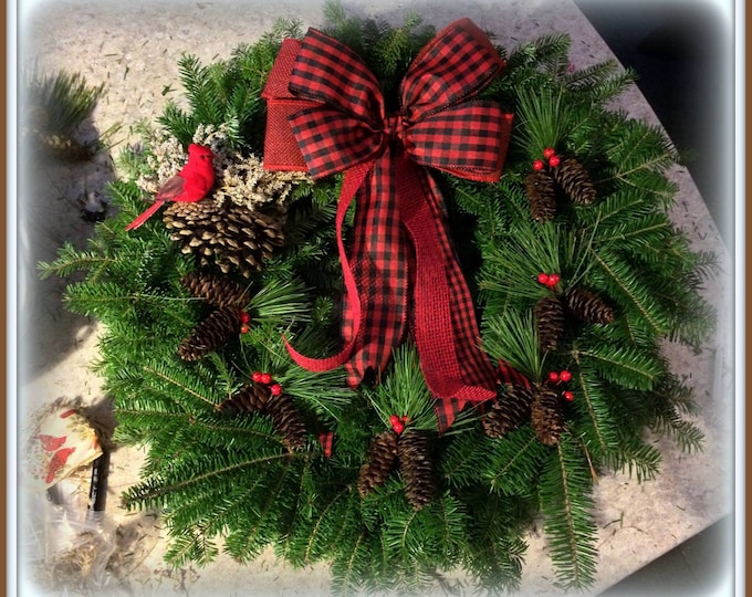 Maine Woods Balsam Fir Wreath Maine Made Fresh & Decorated 24 Single