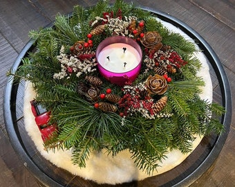 14" Fresh Balsam Fir Centerpiece [Candle NOT included]~ Single Side ~ Fresh Maine Balsam Fir Evergreen