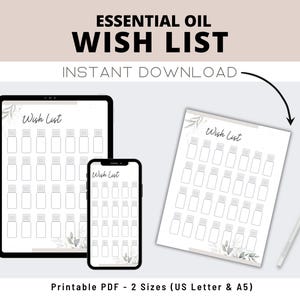 Essential Oil Wish List Organizer, Oil Inventory Cheat Sheet, Aromatherapy Printable Planner, Young Living doTERRA Journal, EO GIft Info