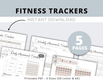 PACCHETTO Fitness Planner, Tracker di Allenamento, Diario di Fitness, Benessere, Obiettivi di Salute, Pianificatore di Pasti, Monitoraggio delle Abitudini di Cura di Sé, Registro di Esercizi Giornaliero