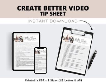 Better Video Tip Sheet Printable, Video Filming Guide for Beginners, Filming Checklist, Content Creator Tool, Etsy Listing Video Help, Reels