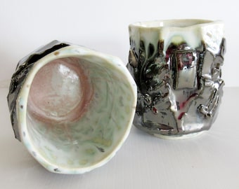 Handmade Ceramic Heavy Texture Tea Cup, Faux Kurinuki, Slab Built Cup, Ceramic Cup/Mug, Pottery Cup/Mug, Ceramic Mug