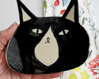 Whimsical Spoon Rest Cat Handmade Pottery , Ceramic Spoon Rest, Gift for Mom, Gift for Sister, Gift for Cat Lover, Funny Cook Gift