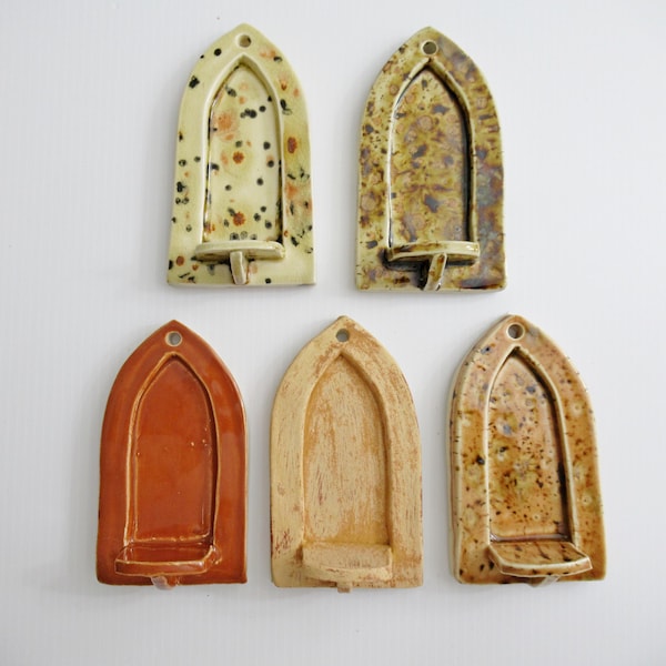Handmade Ceramic Votive Shrine, Warm Tones Glazed Wall Decor (5.75x3)