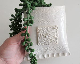 Hand Made Farmhouse Country Ceramic Wall Pocket, Bridal Shower Gift, Sister Gift, Mother's Day Gift, White Wall Pocket, Ceramic Wall Pocket.