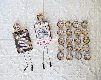 20 Bottle Cap Art Doll Faces Ready to Go, Doll Assembly Parts, Doll Faces, Art Doll Faces. Bottle Cap Faces for Dolls