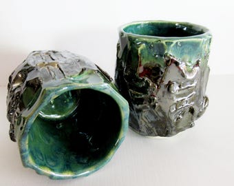 Handmade Ceramic Heavy Texture Tea Cup, Faux Kurinuki, Slab Built Cup, Ceramic Cup/Mug, Pottery Cup/Mug, Ceramic Mug