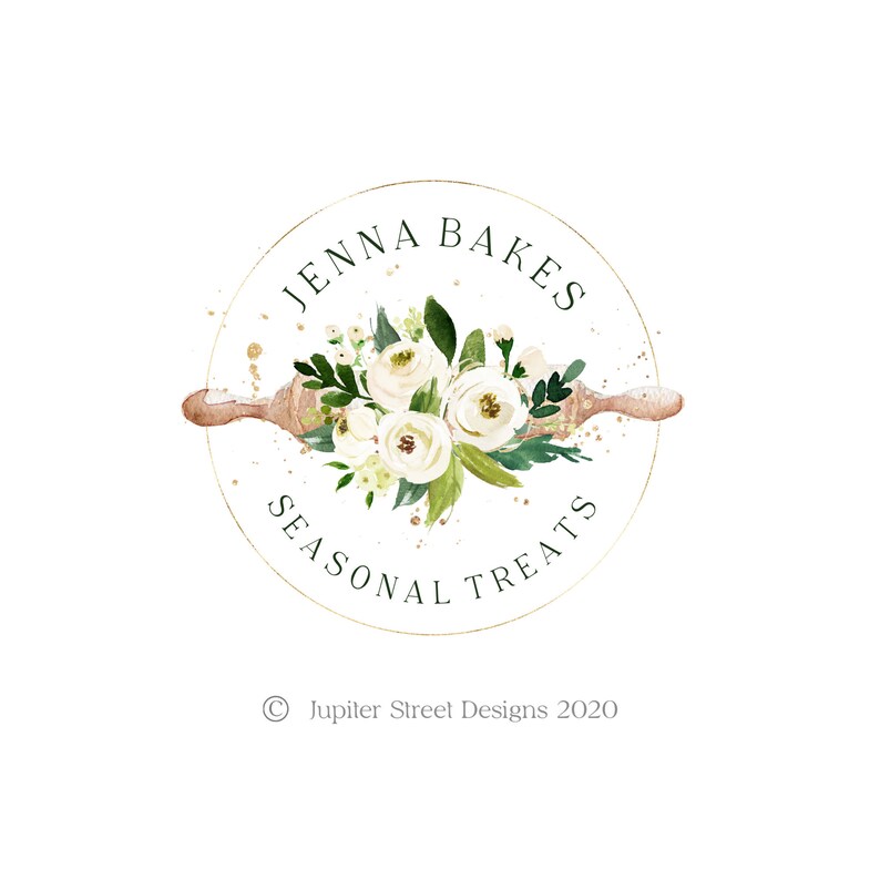 BAKERY LOGO Rolling Pin Logo Cake Logo Flower Logo Premade Etsy
