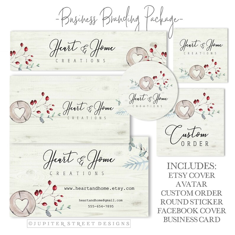 Etsy Shop Set Wood Etsy Set Heart Logo Branding Package Etsy