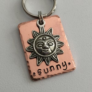 Dog Tag - Cat Tag -Pet ID Tag with Sun Charm - Celestial Hand Stamped Dog Tag - Sunny Dog Tag