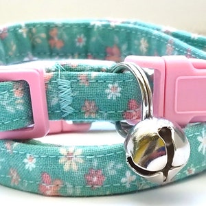 Floral Fabric Cat or Kitten Collar - Brown Girl Cat Collar with Colorful Tiny Flowers - Breakaway Cat Collar with Removable Bell