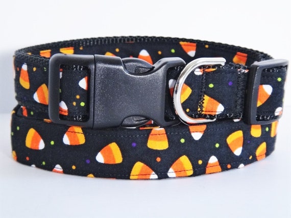 Halloween Dog Collar - Black Fabric Dog Collar with Candy Corns - Small or Large Dog Collar - Autumn / Fall Dog Collar- Yummy Dog Collar