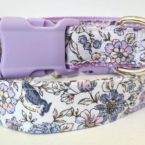 Girl Dog Collar and (optional) Leash- Pretty Fabric Dog Collar with Purple and Pink Flowers - Floral Small or Large Dog Collar